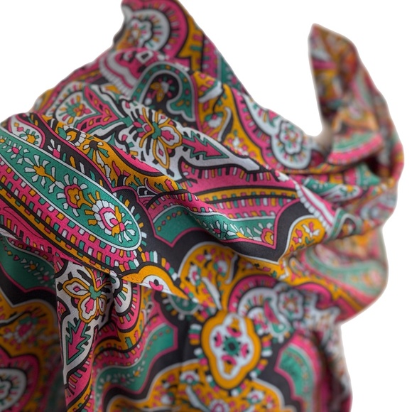 Vintage Echo Paisley Silk Scarf – Multicolour Boho Print - 17” x 70” - Picture 3 of 9